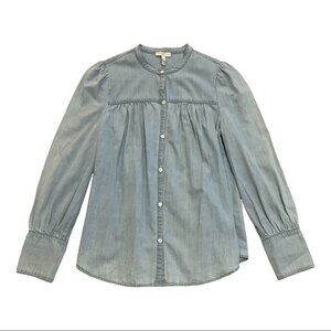 Joie Aubrielle Silk Blend Chambray Button Down Shirt Blue Casual XS Festival